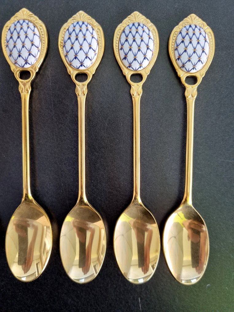 Lomonosov Imperial Porcelain - Table service - 6 teaspoons gold-plated cobalt net 22 karat gold - Porcelain #3.2