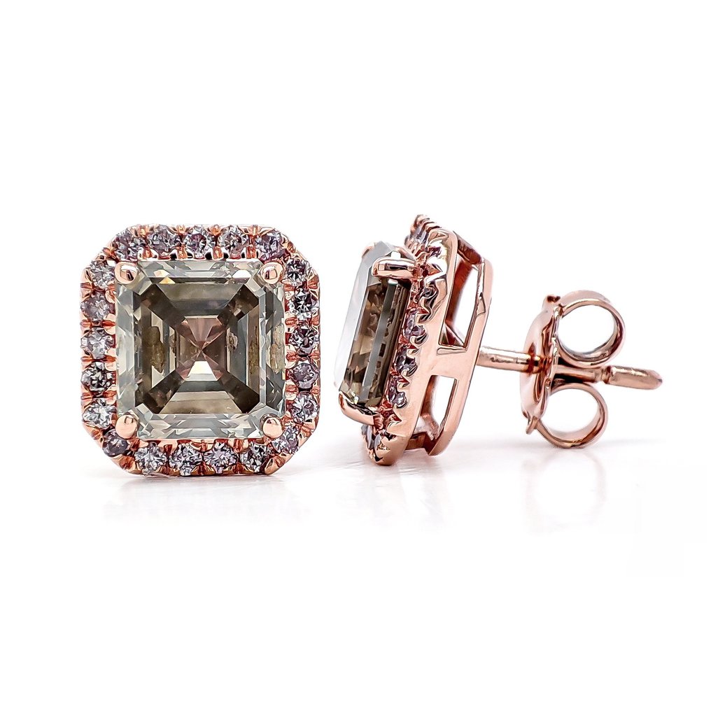 Korvakorut - 14 kt. Ruusukulta -  4.28ct. tw. Timantti (Luonnonvärinen) - Timantti - IGI Certificate #4.3