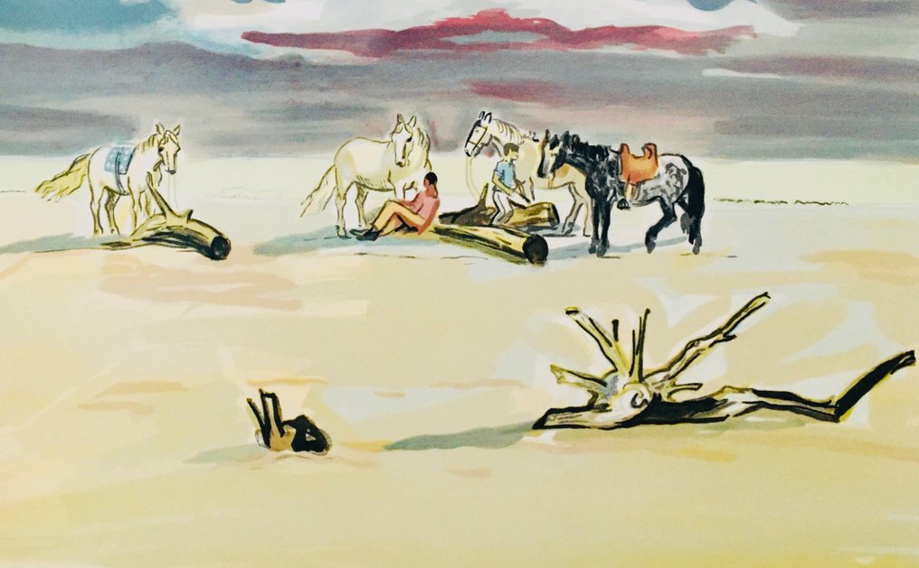 Yves Brayer (1907-1990) - Le repos des cavaliers sur la plage - Lithographie originale signée #2.1