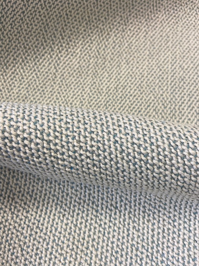 Hochwertiges, weiß-cremefarbenes, gewebtes Gewebe auf azurblauem Hintergrund, hergestellt in - Polsterstoff - 500 cm - 140 cm #2.1