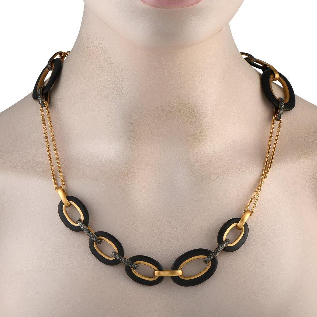 Pomellato - 頸鏈 - 18 克拉 POMELLATO Victoria 18K玫瑰金4.70克拉钻石与黑色喷射宝石项链, 玫瑰金 鉆石 (天然) #4.3