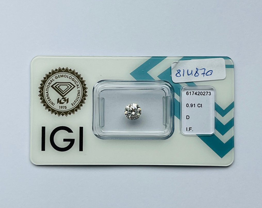 1 pcs 钻石  (天然)  - 0.91 ct - 圆形 - D (无色) - IF - 国际宝石研究院（IGI） #1.0