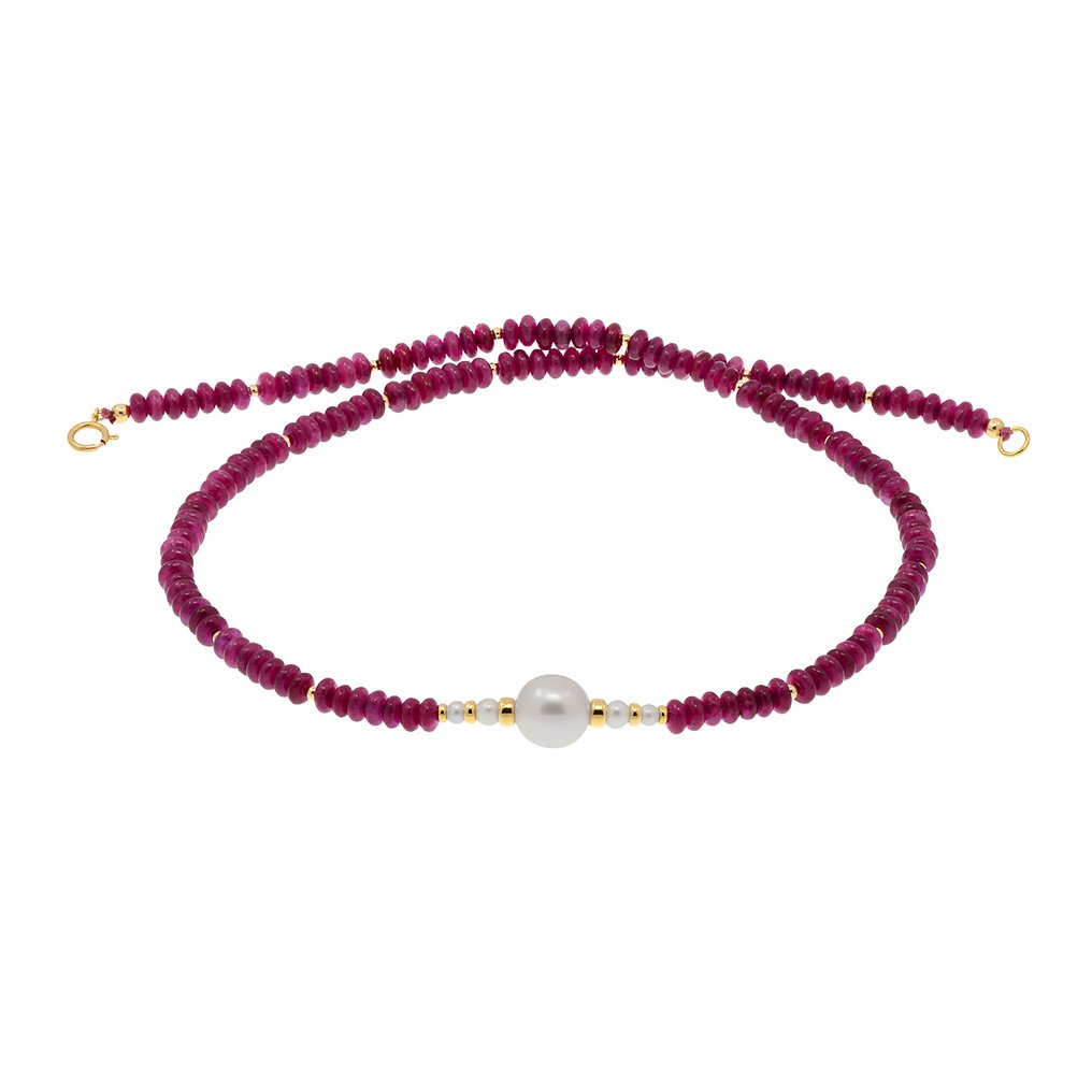 Zonder minimumprijs - Halsketting - 18 karaat Geel goud Parel - Toermalijn #3.2