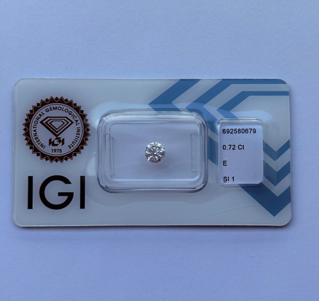 1 pcs Diamant (Natural) - 0.72 ct - Rotund - E - SI1 - IGI (Institutul gemologic internațional) #1.0