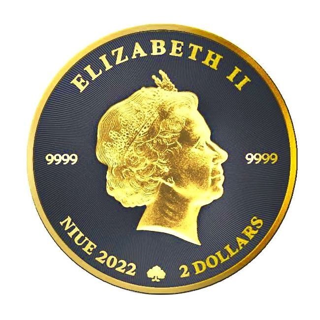 Niue. 2 Dollars 2022 1oz Niue Shamrock Black Ruthenium 24kt Gold Gilded Silver Coin (No Reserve Price) #1.0