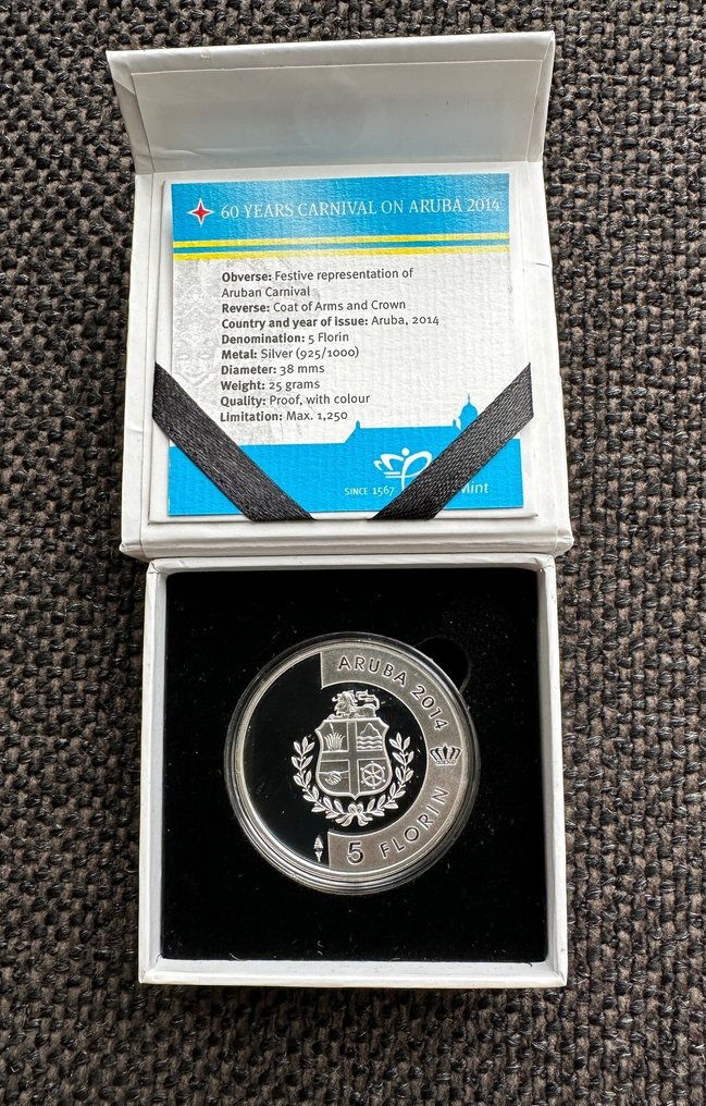 Aruba. 5 Florin 2014 '60 jaar Carnaval' (Proof) in cassette  (No Reserve Price) #1.0
