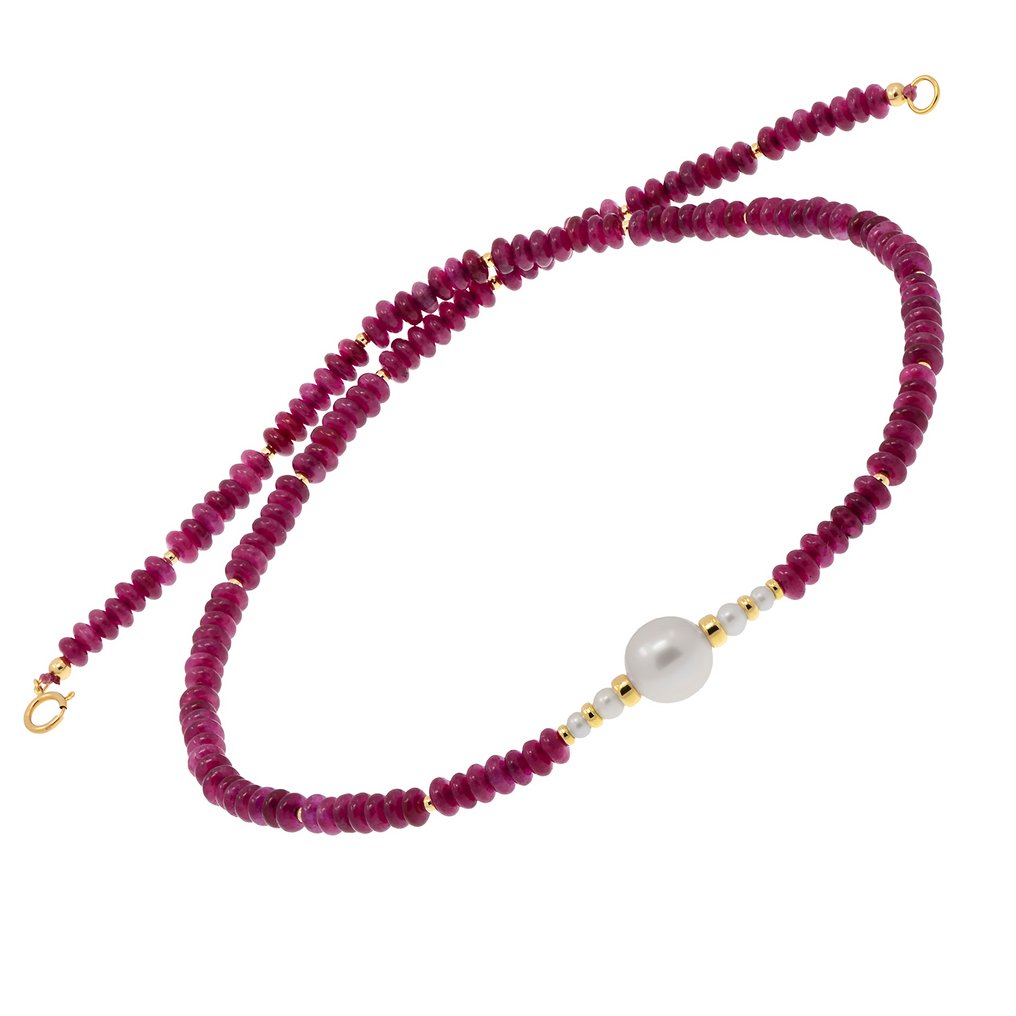 Zonder minimumprijs - Halsketting - 18 karaat Geel goud Parel - Toermalijn #4.3