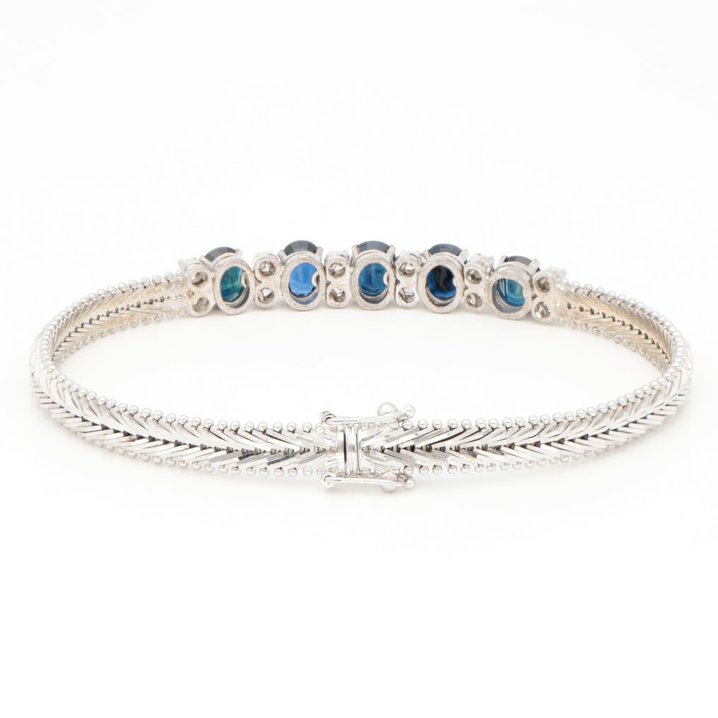 手镯 - 18K包金 白金 -  4.13ct. tw. 蓝宝石 - 钻石 #3.2