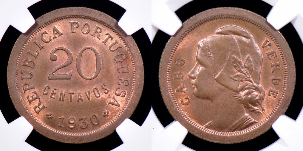 Capo Verde portoghese. Republic. 3 Moedas - 5, 10 & 20 Centavos 1930 - NGC - MS 65/65/64 #3.2