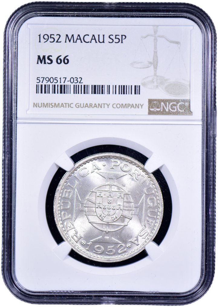 Macau portoghese. Republic. 5 Patacas 1952 - NGC - MS 66 #2.1
