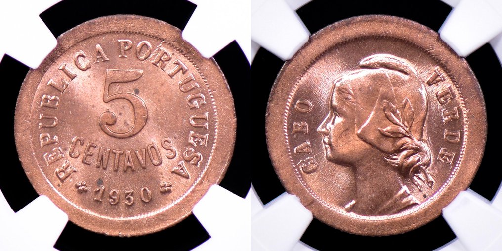 Capo Verde portoghese. Republic. 3 Moedas - 5, 10 & 20 Centavos 1930 - NGC - MS 65/65/64 #1.0