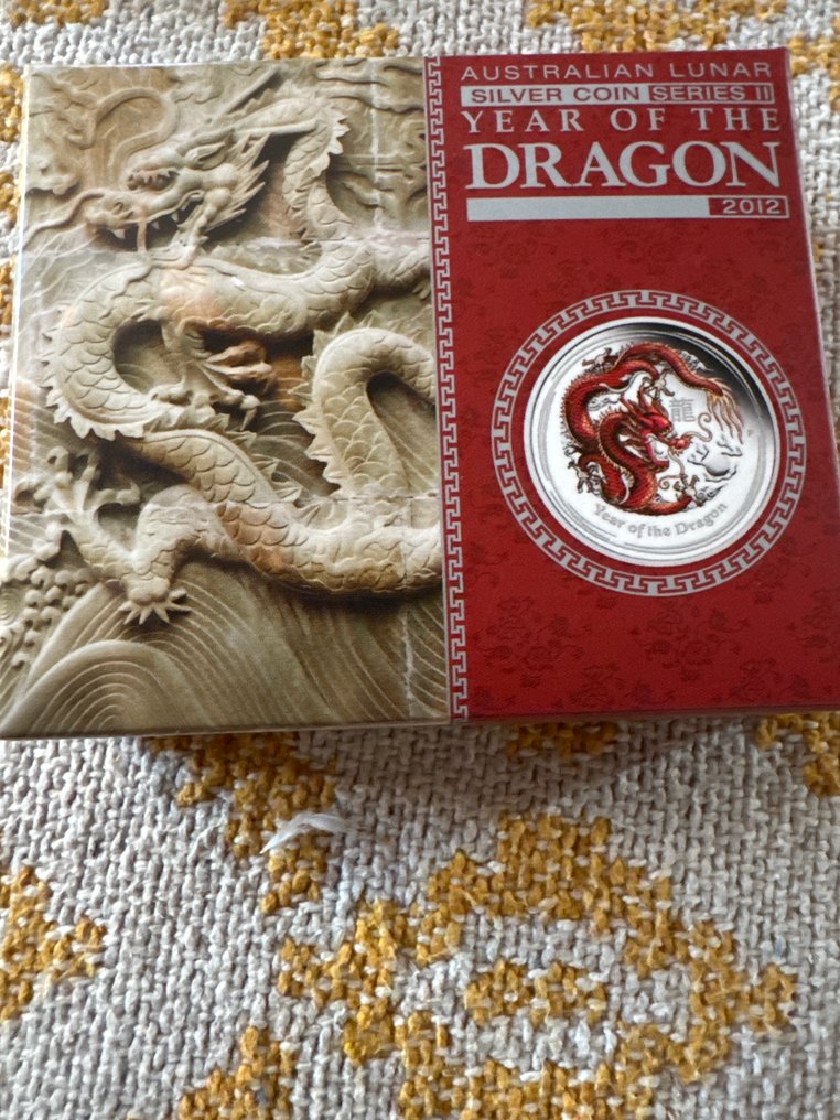 Αυστραλία. 1 Dollar 2012 Year of the Dragon -  Red Coloured, 1 Oz (.999) mit CoA und. BOX  (χωρίς τιμή ασφαλείας) #2.1