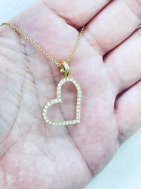 Κολιέ με μενταγιόν - 14 καράτια Κίτρινο χρυσό - 0.45ct. tw. Διαμάντι (Φυσικό) - κρεμαστό με ανοιχτή καρδιά #4.3