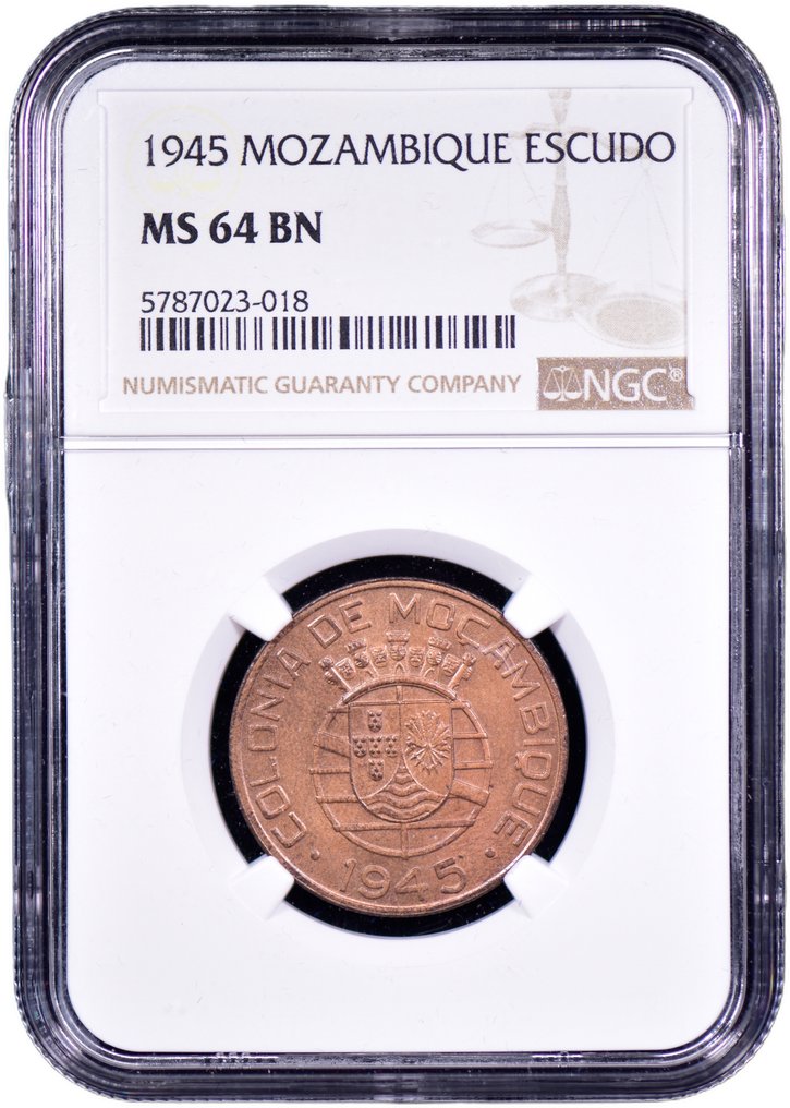 Mozambico portoghese. Republic. 1 Escudo 1945 - NGC - MS 64 - Escassa #2.1