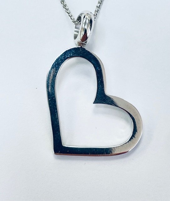 Κολιέ με μενταγιόν - 14 καράτια Λευκός χρυσός - 0.45ct. tw. Διαμάντι (Φυσικό) - Κρεμαστό με ανοιχτή καρδιά. #3.2