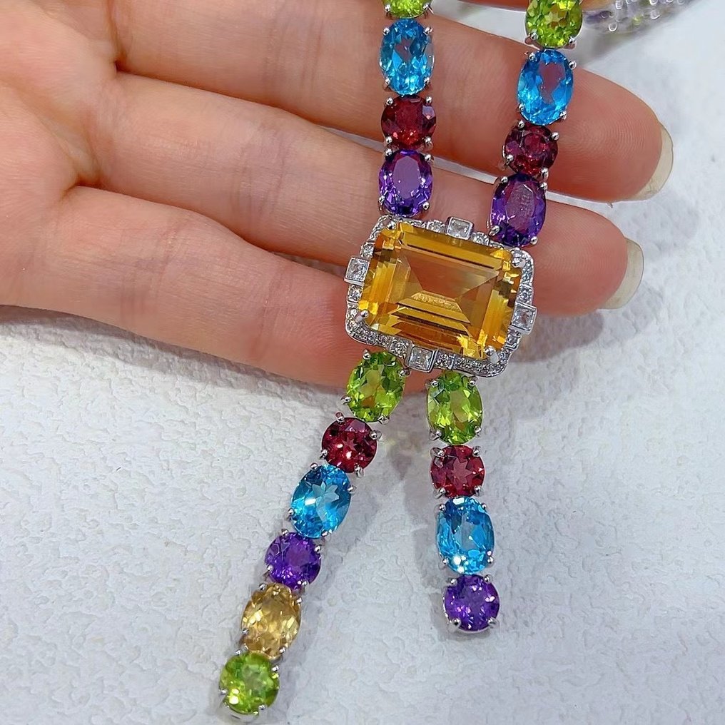 Tutti Frutti 项链 – 92克拉夏日氛围宝石 橄榄石、天蓝色托帕石、紫水晶、黄水晶和石榴石- 52.6 g - (1) #4.3