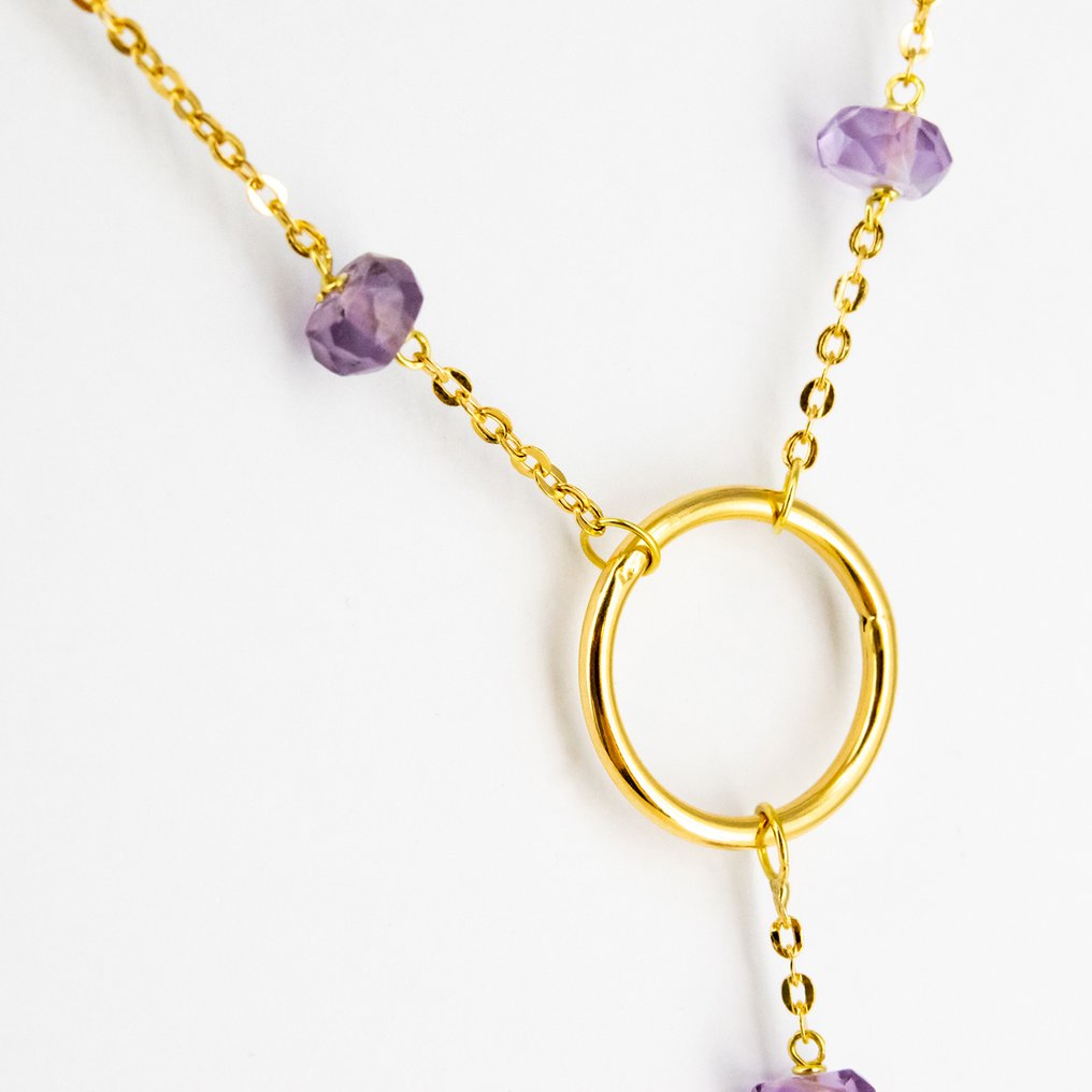 2-osainen korusetti - 18 kt. Keltakulta Ametisti #4.3