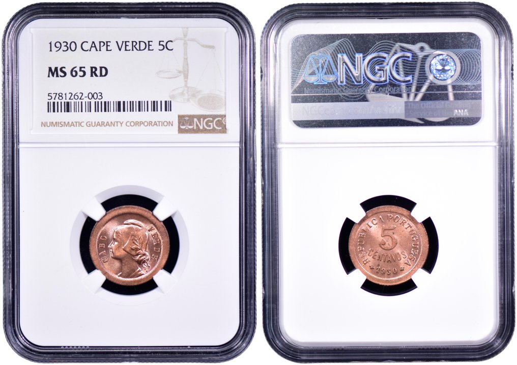 Capo Verde portoghese. Republic. 3 Moedas - 5, 10 & 20 Centavos 1930 - NGC - MS 65/65/64 #4.3