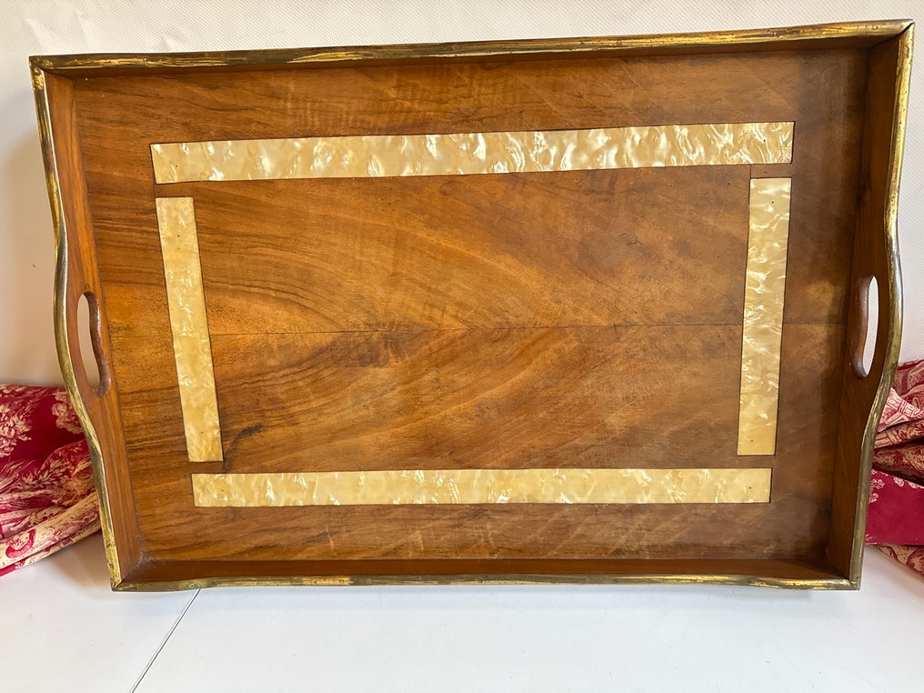 Serving tray - Antique Butler, Serving Tray with Inlays - Satinwood, Walnut, Gilt brass #4.3