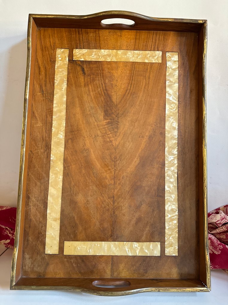 Serving tray - Antique Butler, Serving Tray with Inlays - Satinwood, Walnut, Gilt brass #2.1