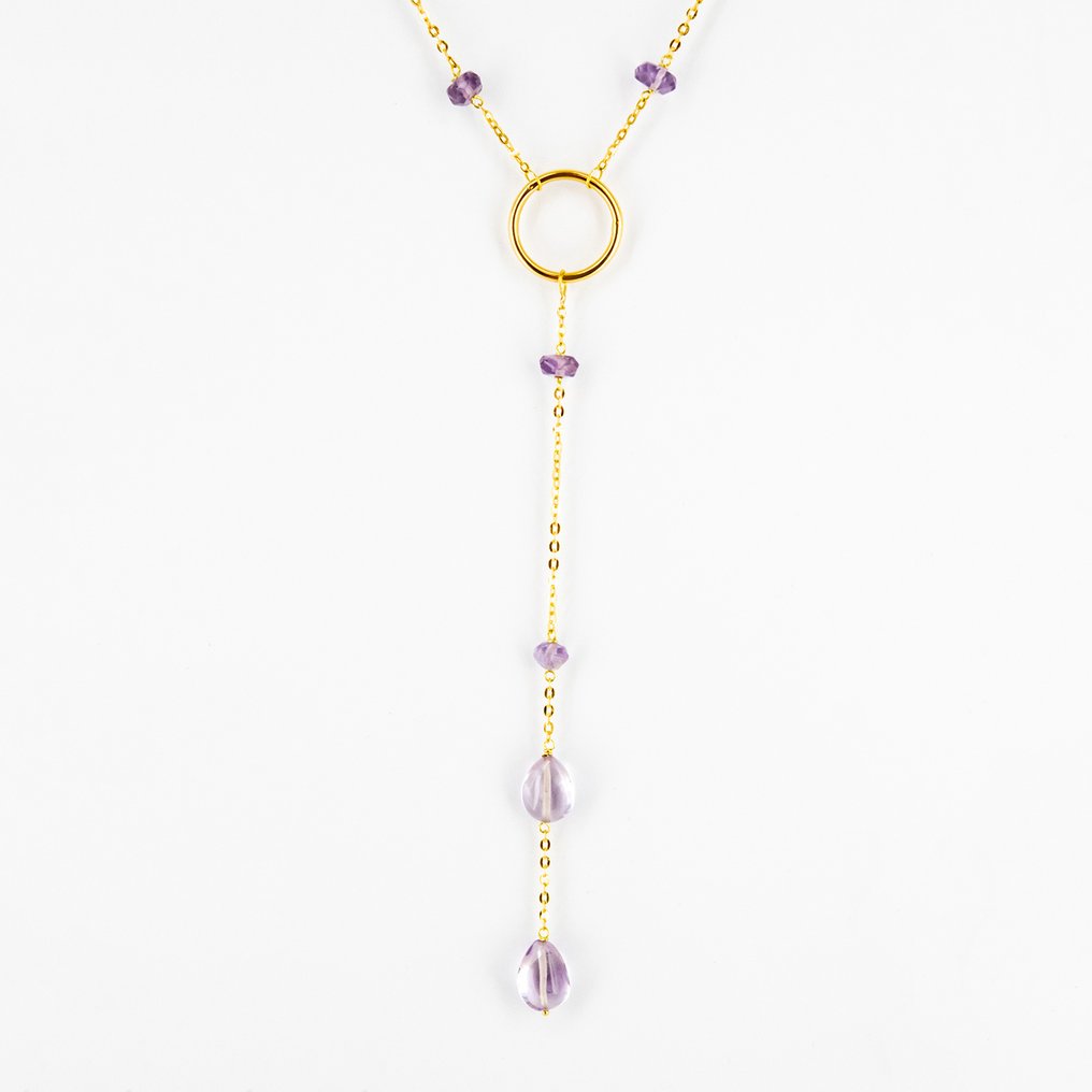 2-osainen korusetti - 18 kt. Keltakulta Ametisti #2.1