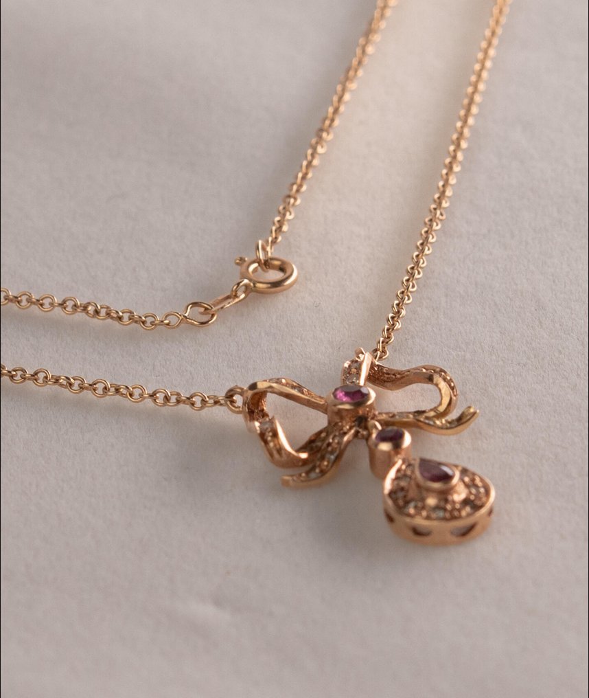 Κολιέ με μενταγιόν - 14 καράτια Ροζ χρυσό -  0.65ct. tw. Ρουμπίνι - Διαμάντι #2.1
