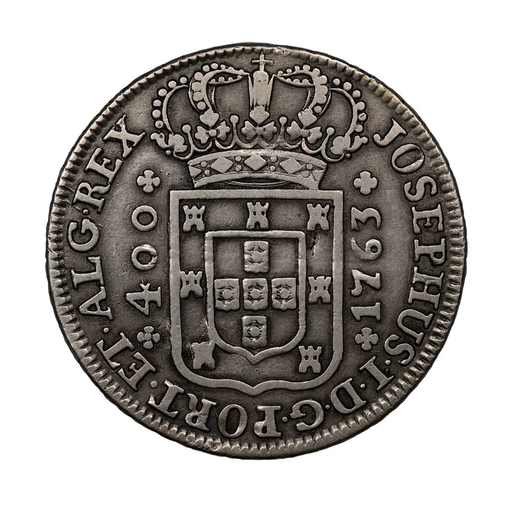 Portugali. D. José I (1750-1777). Cruzado Novo (480 Reis) 1763 - JOSEPHUS - Coroa com Pedúnculos - ESCASSA #1.0