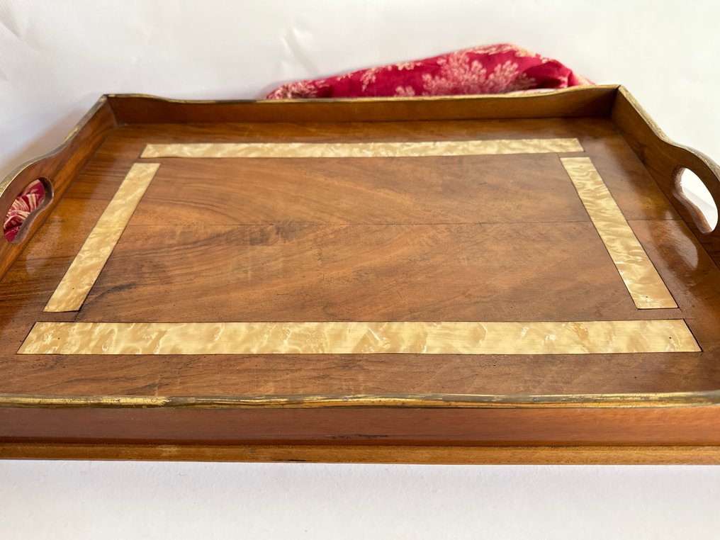 Serving tray - Antique Butler, Serving Tray with Inlays - Satinwood, Walnut, Gilt brass #1.0