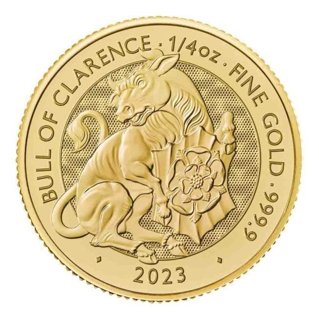 英国. 25 Pounds 2023 1/4 oz £25 GBP Great Britain Gold Tudor Beasts Series Bull of Clarence Coin BU #1.0