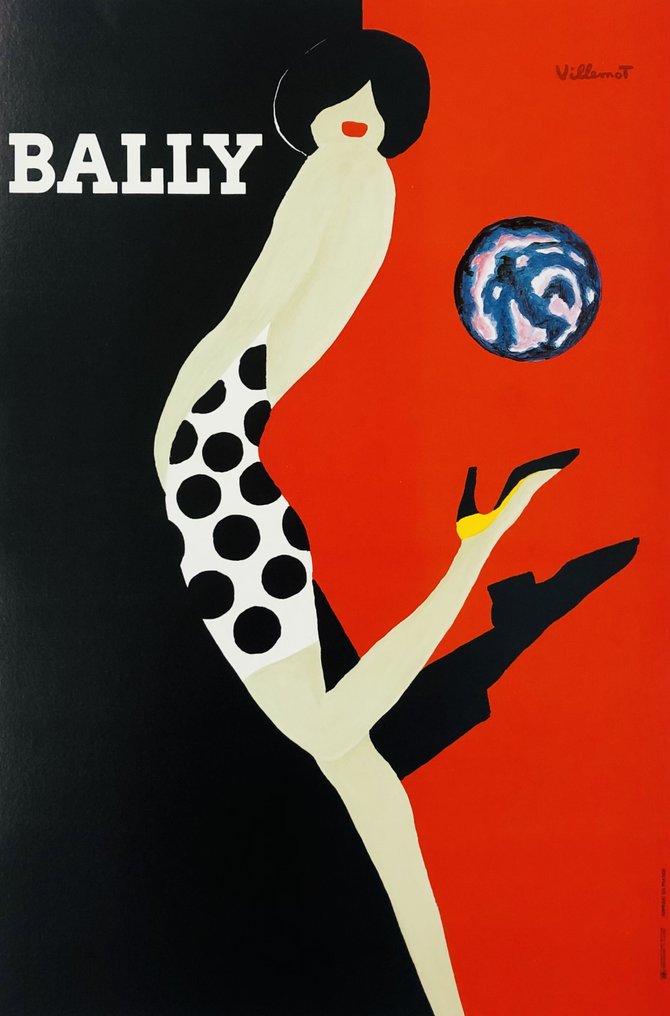 Bernard Villemot - Bally Femme Au Ballon (linen backed on canvas) - Lata 80. #1.0