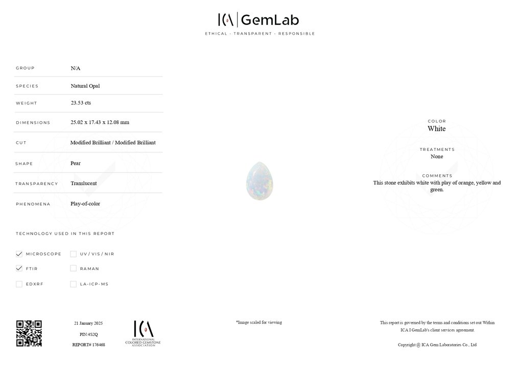 Fehér Opál - 23.53 ct - Nemzetközi Színes Drágakő Szövetség (ICA GemLab) #2.1