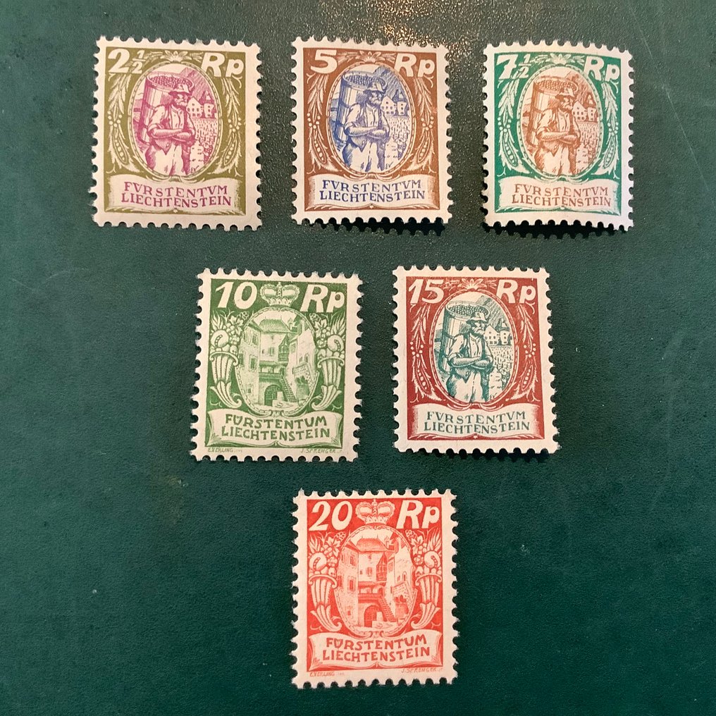 Liechtenstein 1925 - Landschaften und Bauer - Michel 65/70 #1.0