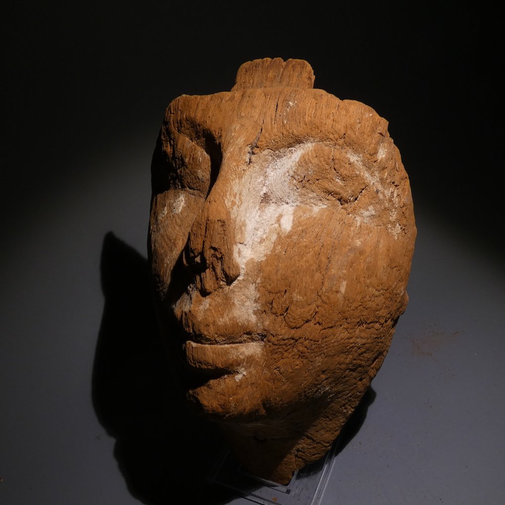 古埃及 木 木乃伊面具。高17.5厘米。晚期，公元前664年至公元前332年。 #2.1