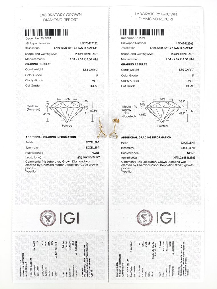 Zonder minimumprijs - Oorbellen - 14 karaat Geel goud - 3.04ct. tw. Diamant (Lab-grown) - IGI Gecertificeerd #3.2