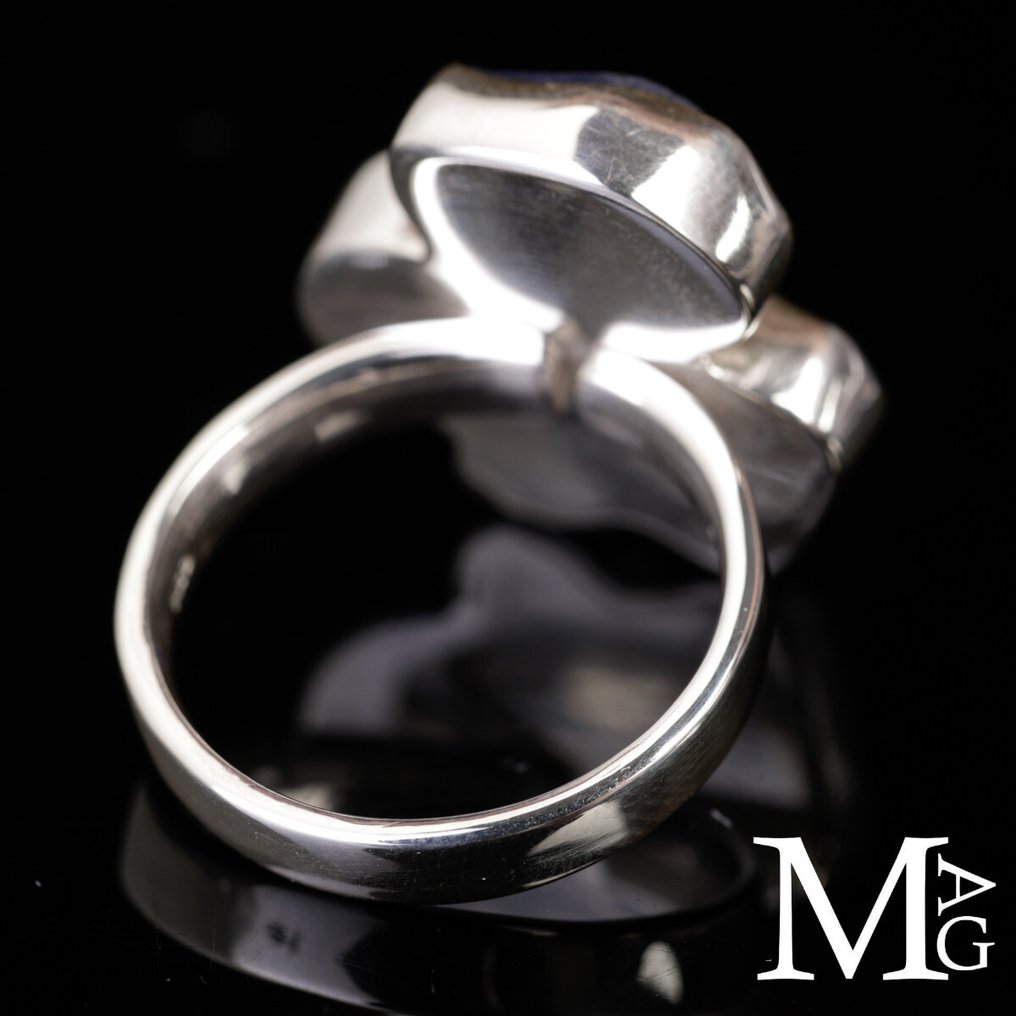 Ekskluzywny srebrny pierścionek - naprawdę cenne naturalne tanzanity - certyfikowany włoski srebrny - Wysokość: 21 mm - Szerokość: 21 mm- 8 g #4.3