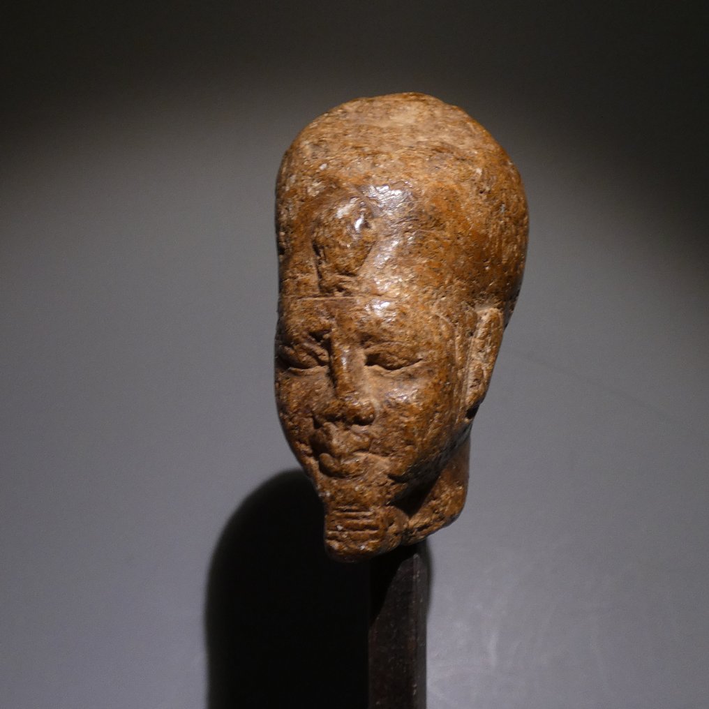 古埃及 石头 法老头像雕塑。高5.5厘米。晚期，公元前664年至公元前332年。 #1.0