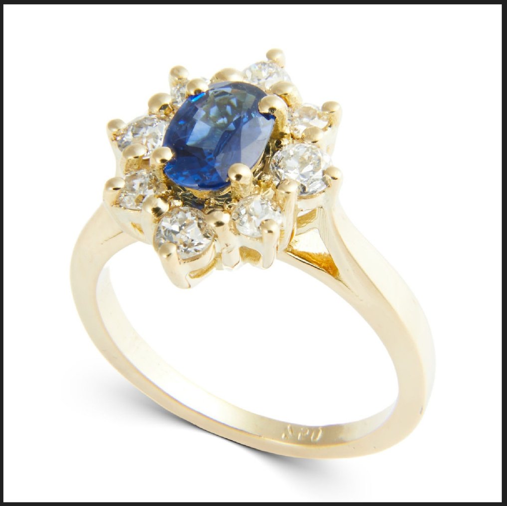 Sormus - 18 kt. Keltakulta - 1.25ct. tw. Safiiri - Timantti - Entourage Ring RG 51 dia #1.0