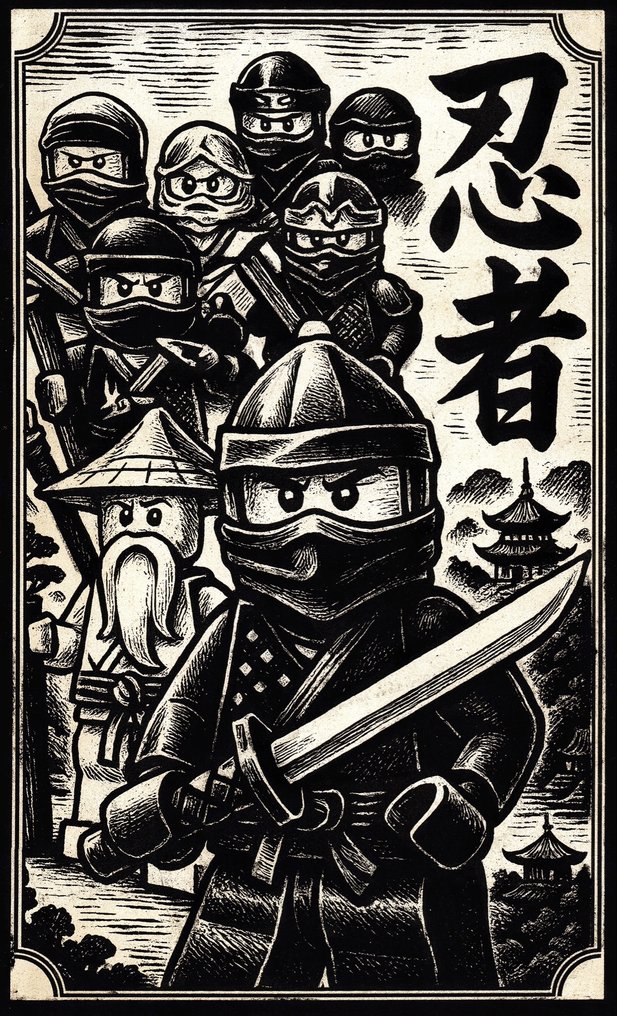 Æ (XX-XXI) - (Set of 3) – “LEGO Ninjago: Shadows of the Dojo” (2025) – Mixed Media Triptych #2.1