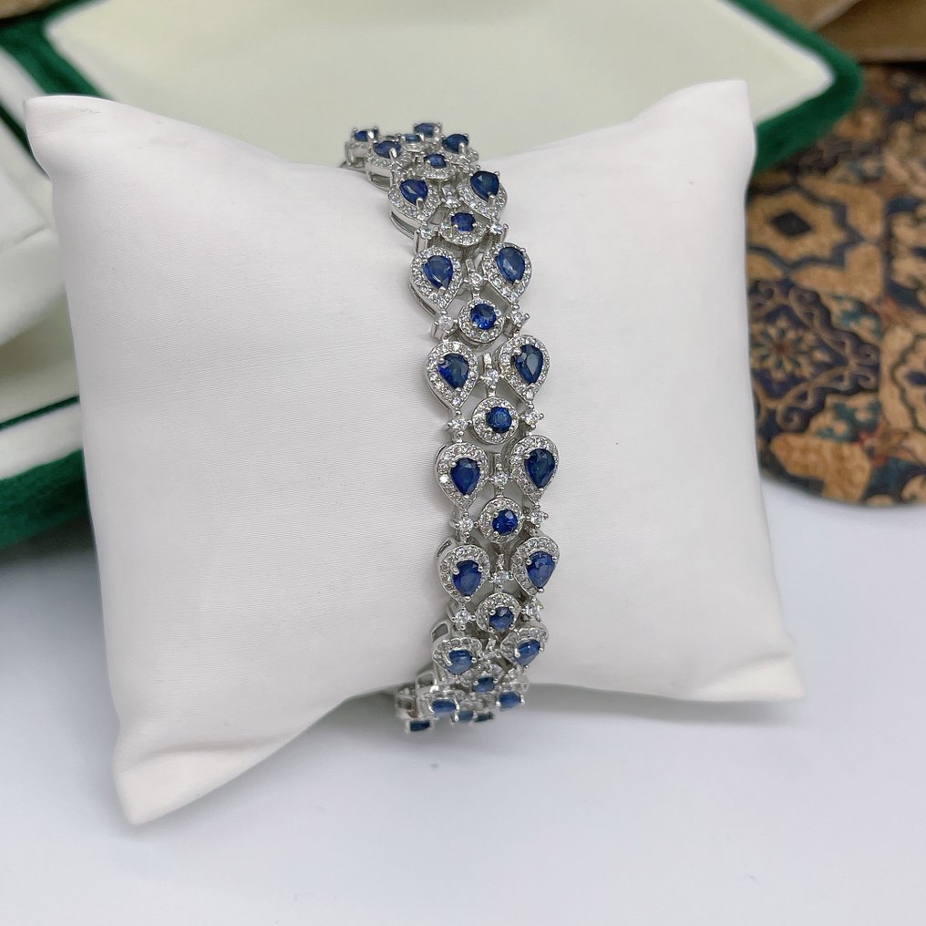 ***SENZA OFFERTA MINIMA*** Bracciale di zaffiro di lusso da 9,4 carati – fatto a mano in argento - Lunghezza di 18 cm - Regolabile- 20.2 g - (1) #1.0