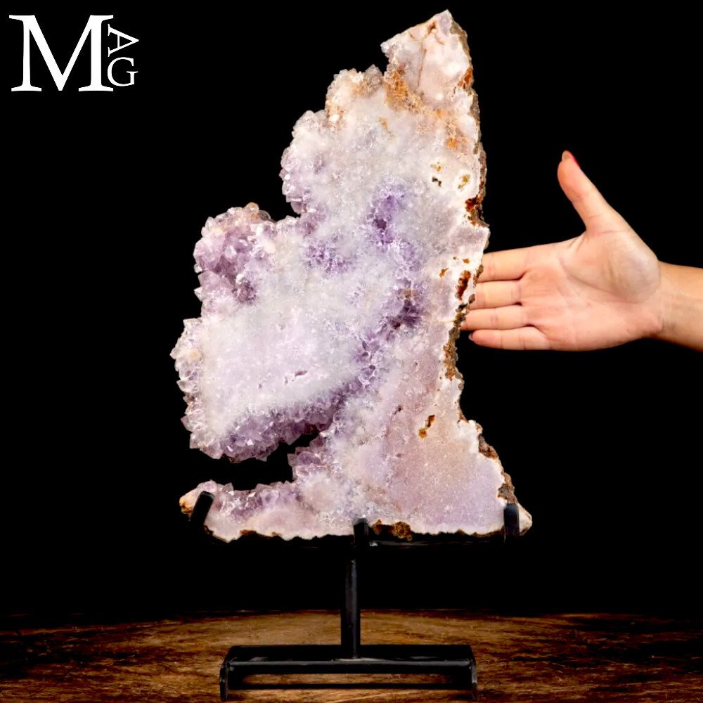 Mineral masterpiece - rare pink amethyst quartz druse - amethyst slice - Height: 430 mm - Width: 230 mm- 3410 g #1.0