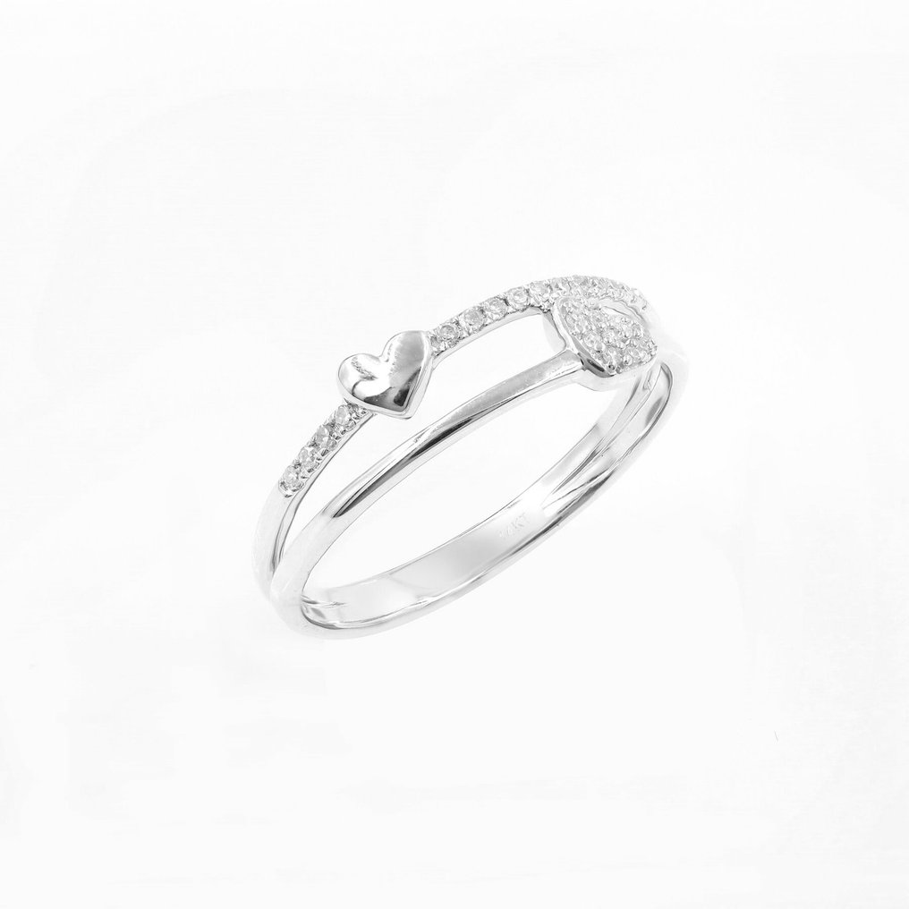 沒有保留價 - 戒指 - 14 克拉 白金 - 0.08ct. tw. 鉆石 (天然) #1.0