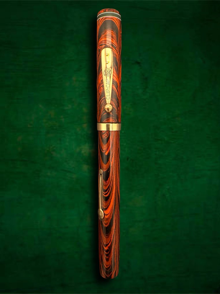 Pluma estilográfica - Waterman's -  Ideal No. 7 Red Ripple - Green Band - Füllfederhalter #4.3