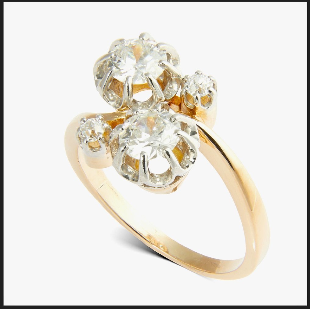 Gyűrű - 18 kt. Fehér arany, Sárga arany - 0.98ct. tw. Gyémánt (Természetes) - Gyémánt - Double Solitaire RS 54 #2.1