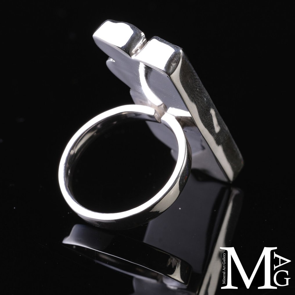 Silver ring with Tanzanites – Geometric Design - Height: 38 mm - Width: 22 mm- 12.5 g #4.3