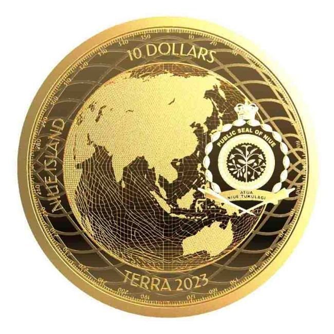 Niue. 10 Dollars 2023 1/10 oz $10 NZD Niue Terra Proof-Like Gold .9999 Coin #1.0