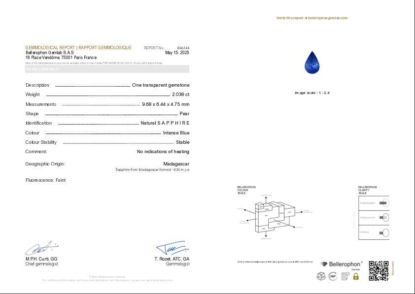 1 pcs Μπλε Ζαφείρι - 2.04 ct - Bellerophon Gemlab - Madagascar #3.2