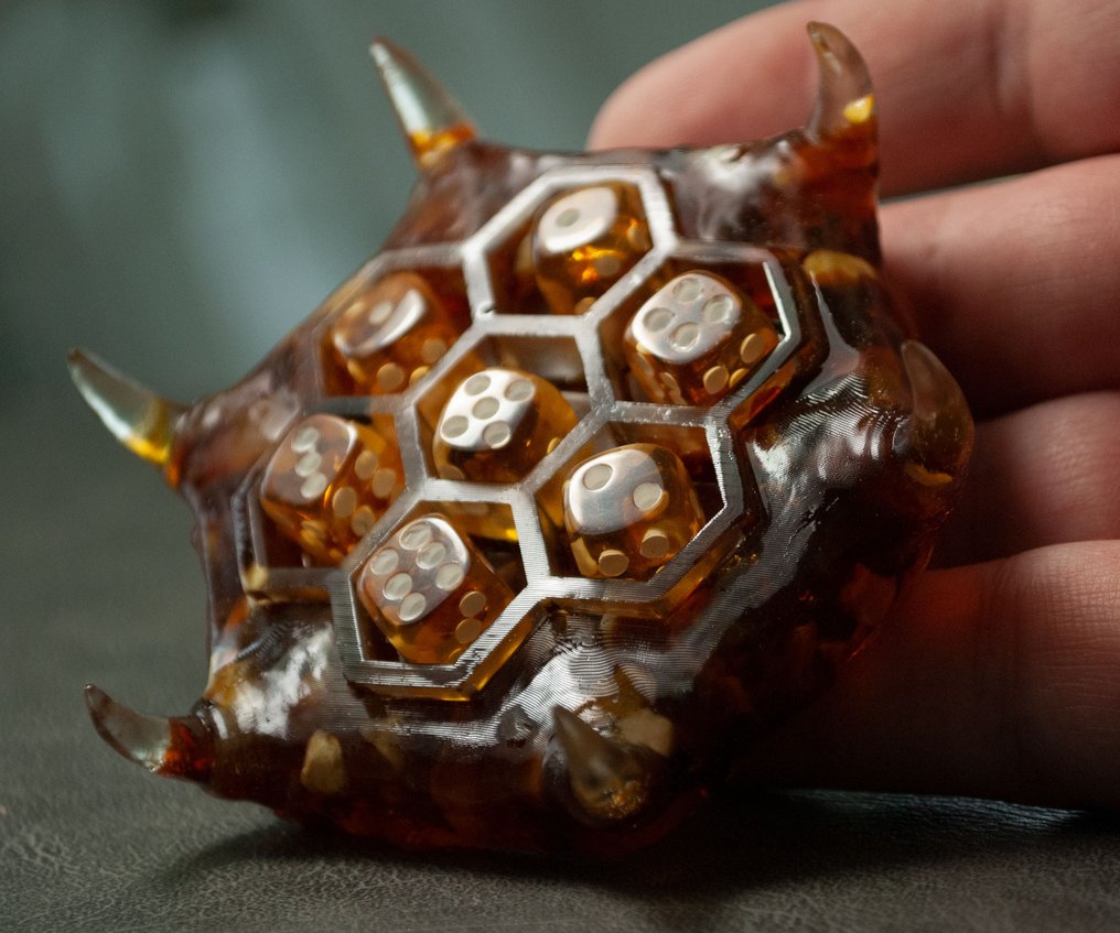 波罗的海琥珀7骰子，配有特别的盒子/支架 - 琥珀 - Meditation - 8 cm - 6.5 cm  (沒有保留價) #1.0