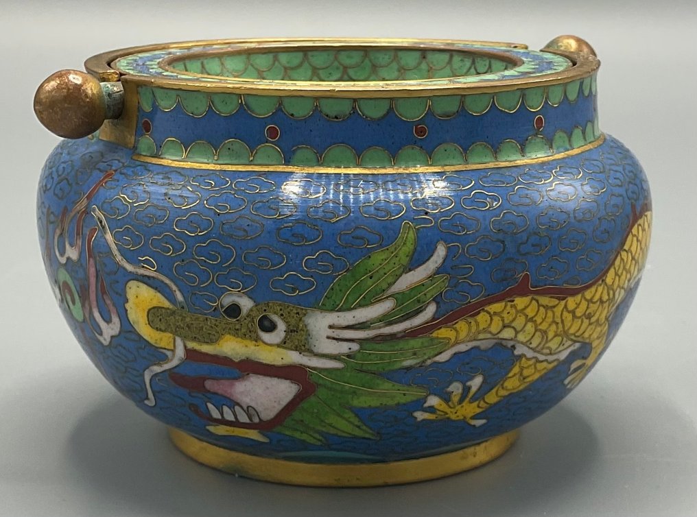 Ashtray  (3) - Brass - Cloisonné small vases + ashtray #1.0