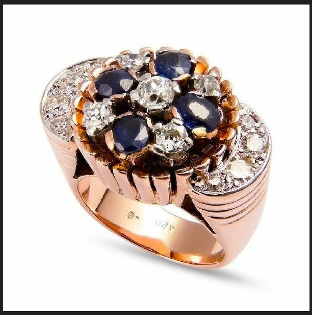 鸡尾酒戒指 - 18K包金 白金, 玫瑰金, 黄金 -  1.48ct. tw. 蓝宝石 - 钻石 - 独特工作鸡尾酒戒指 #2.1