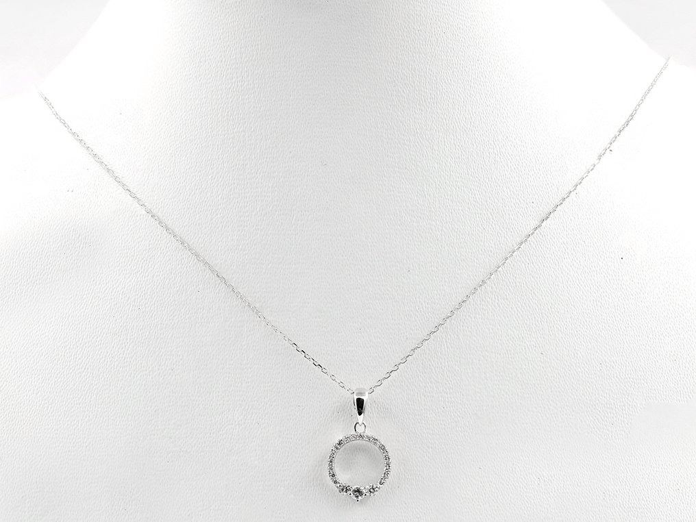吊坠项链 - 14K包金 白金 - 0.23ct. tw. 钻石 (天然) #3.2